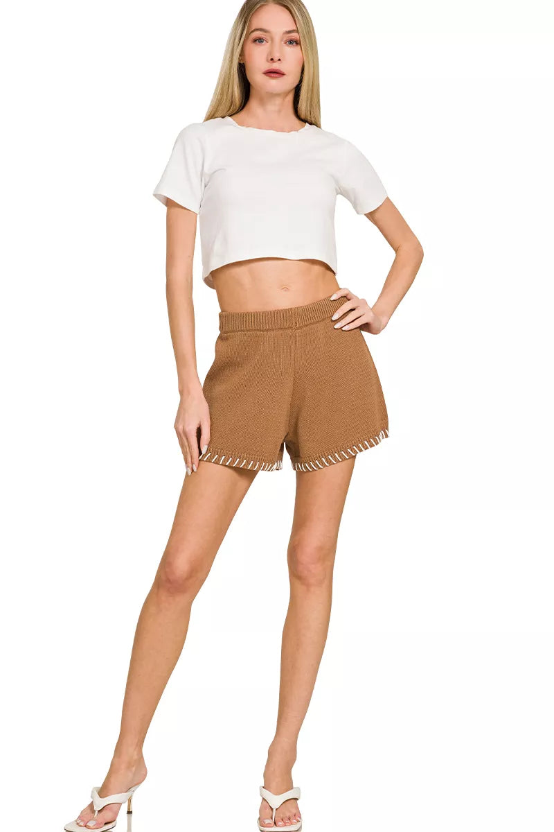 Zenana Stitch Detailed Sweater Shorts
