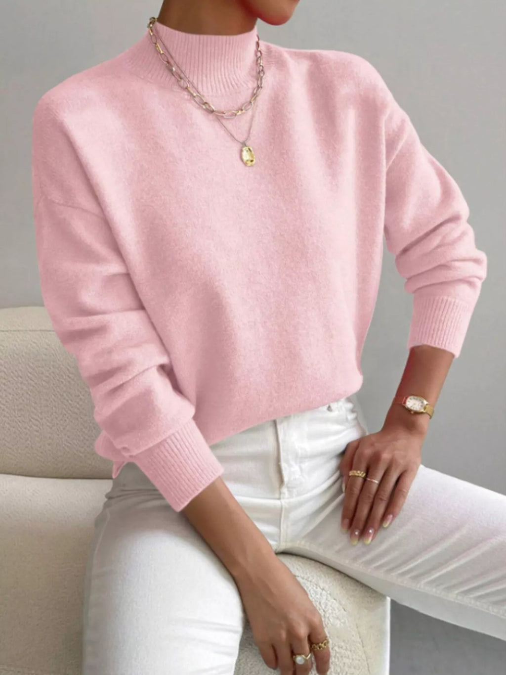 Mock Neck Dropped Shoulder Sweater