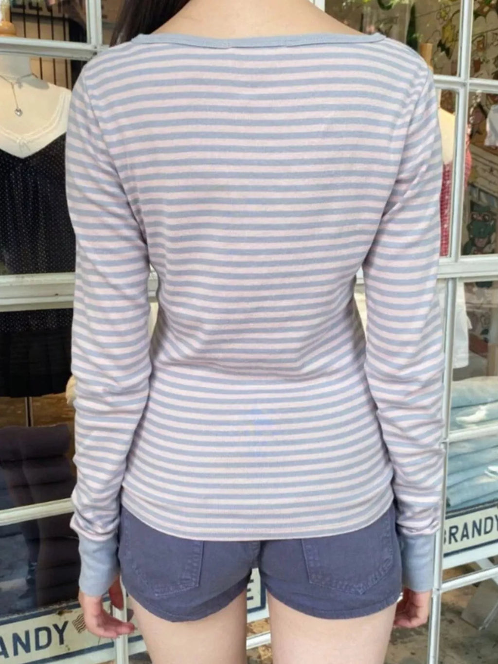 Striped Long Sleeve Henley T-Shirt