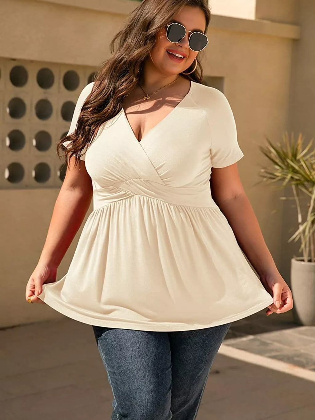 Plus Size Surplice Short Sleeve T-Shirt