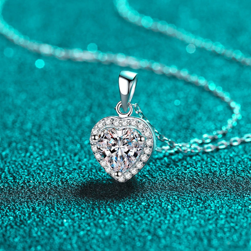 2 Carat Moissanite 925 Sterling Silver Heart Pendant Necklace