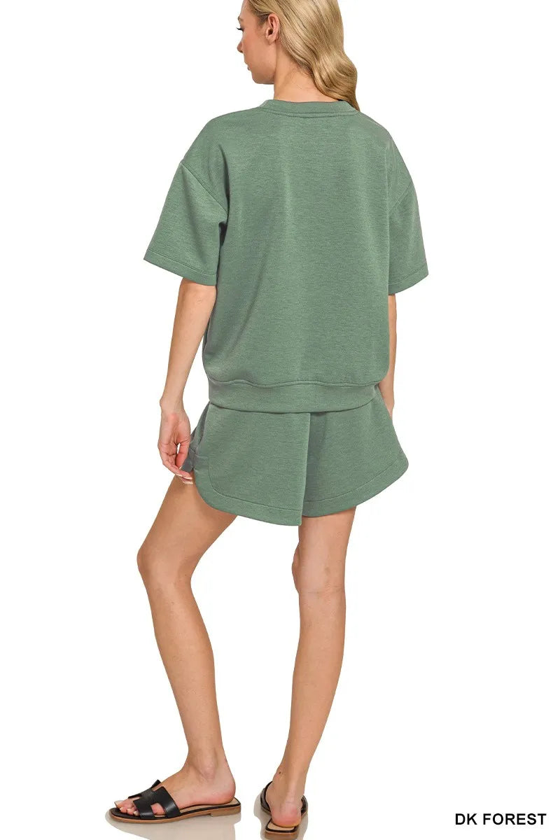 Zenana Scuba Short Sleeve Top & Shorts Set