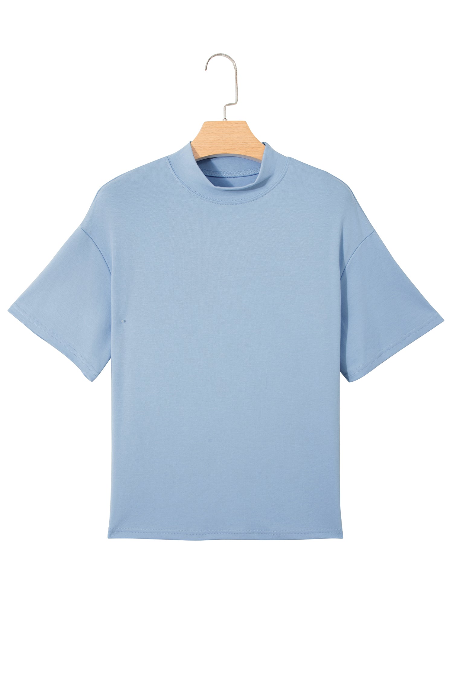 Dark Blue Solid Color High Neck Oversize Tee