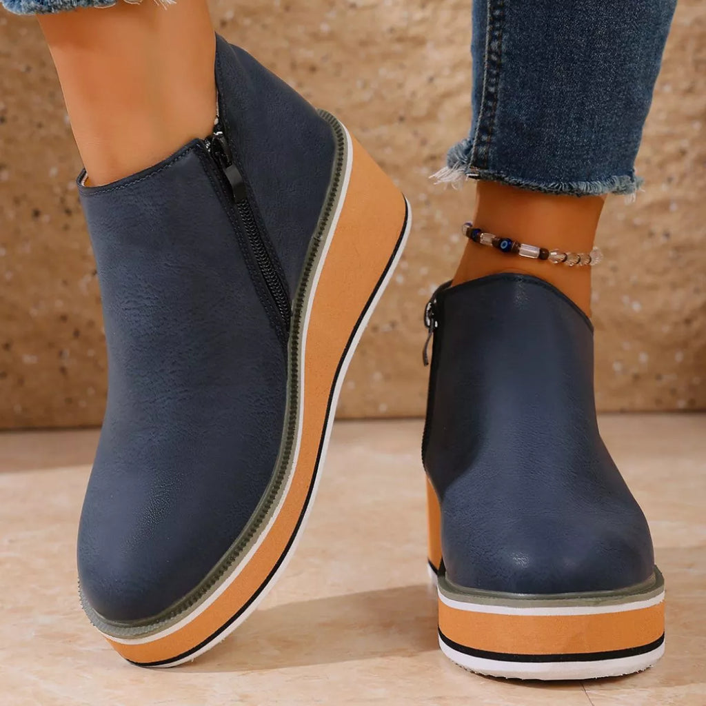 Round Toe Wedge Ankle Boots