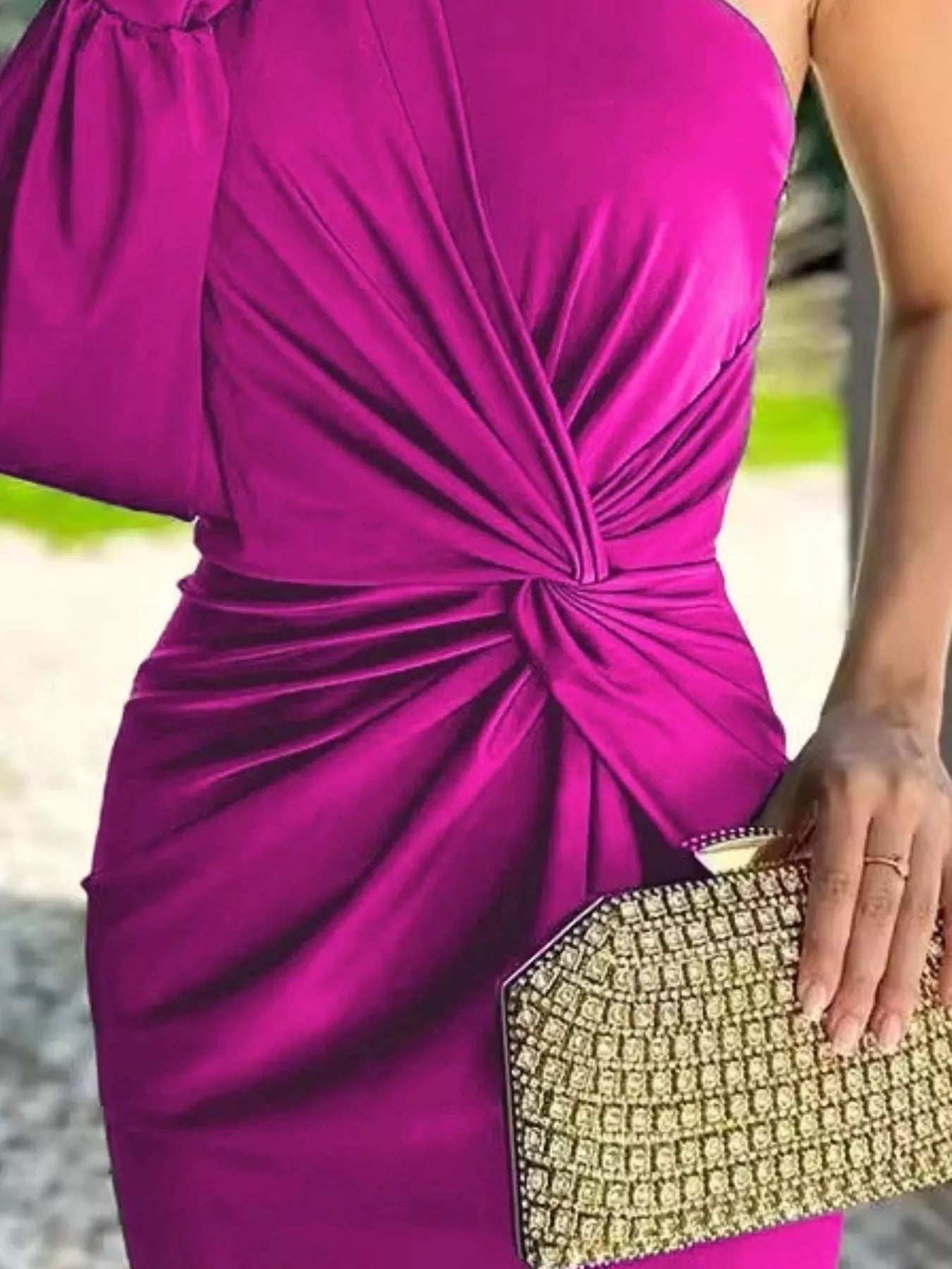 Full Size One-Shoulder Knot Detail Slit Maxi Dress Plus Size