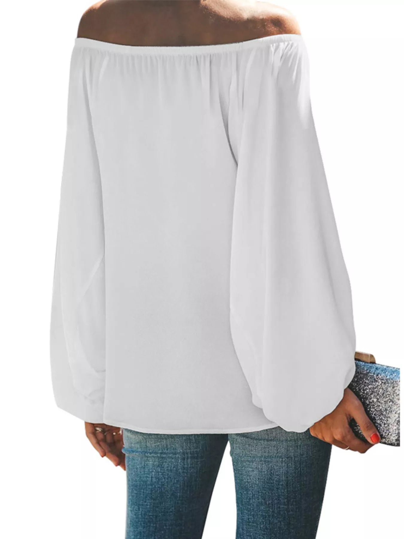 Full Size Off-Shoulder Balloon Sleeve Blouse Plus Size