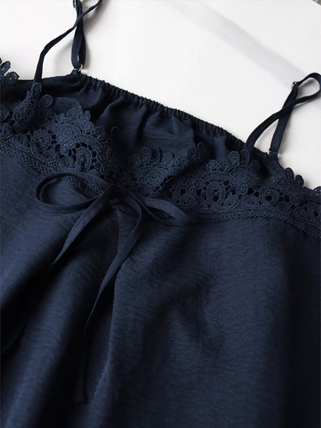 Lace Trim Cami and Wide-Leg Pants Set