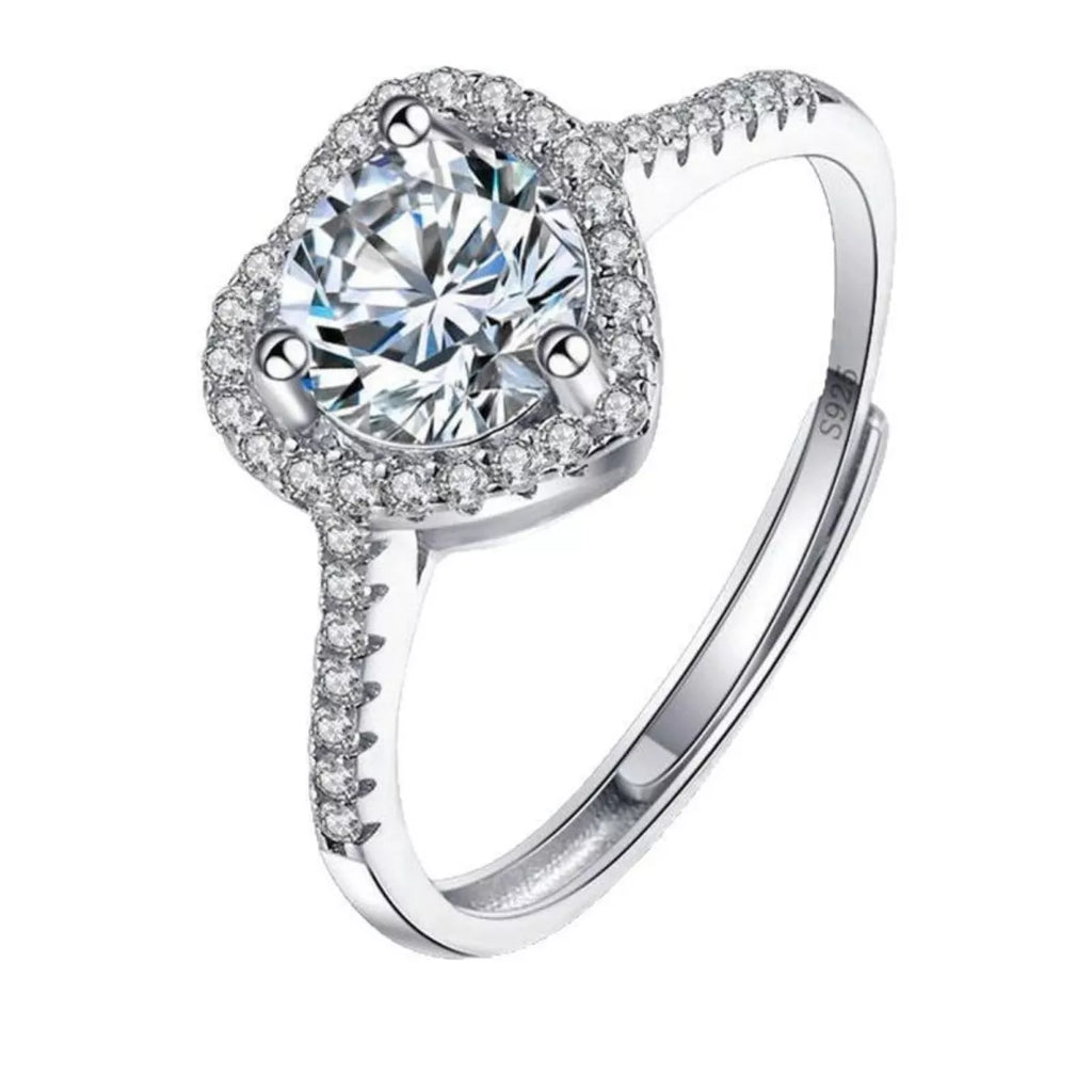1 Carat Moissanite 925 Sterling Silver Heart Ring