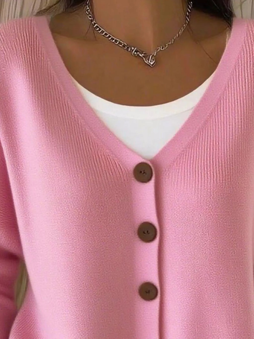 Full Size Button-Front V-Neck Cardigan Plus Size