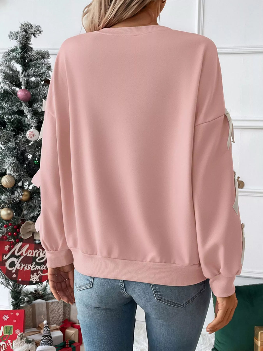 Bowknot Sleeve Round Neck Sweatshirt