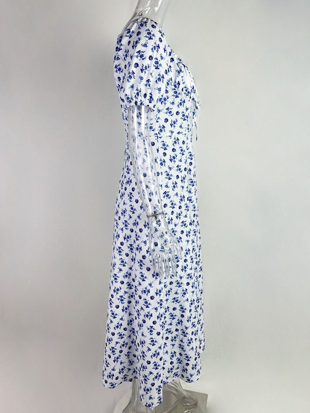 Full Size Floral Print Tie Front Slit Dress Plus Size