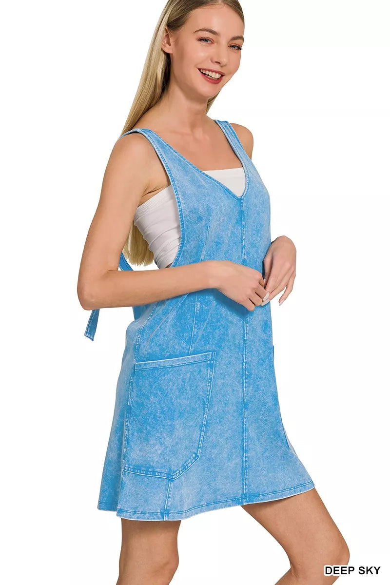 Zenana Acid Washed Overall Knit Mini Dress