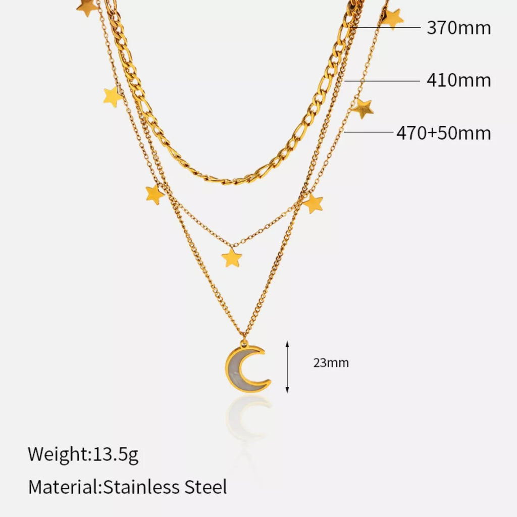 18K Gold-Plated Moon Three-Layered Necklace