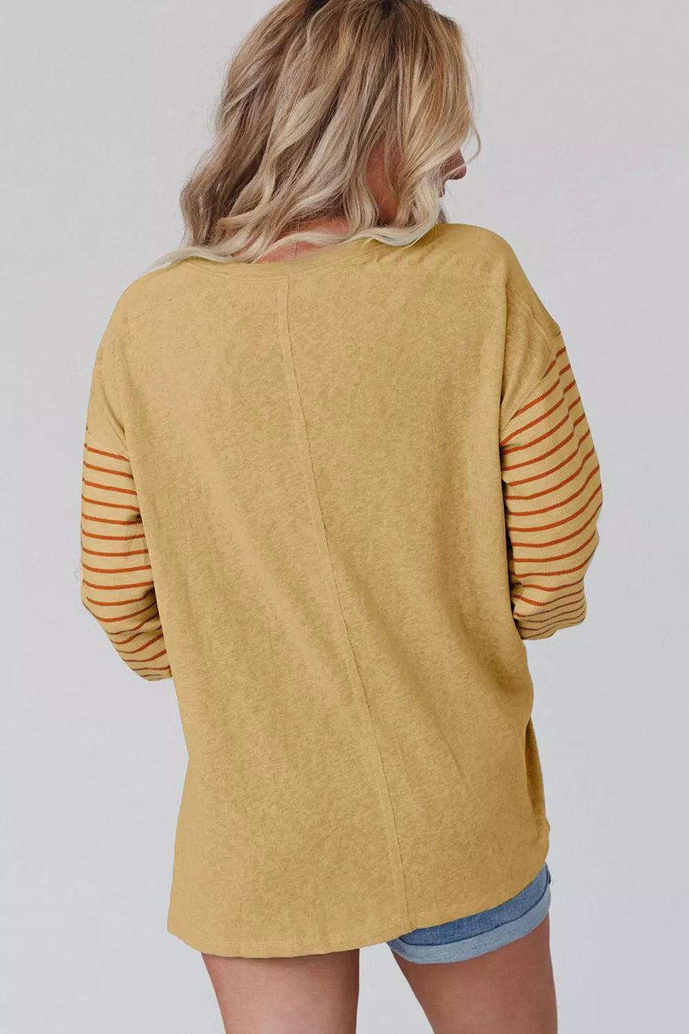 Colorblock Striped Bishop Sleeve Top