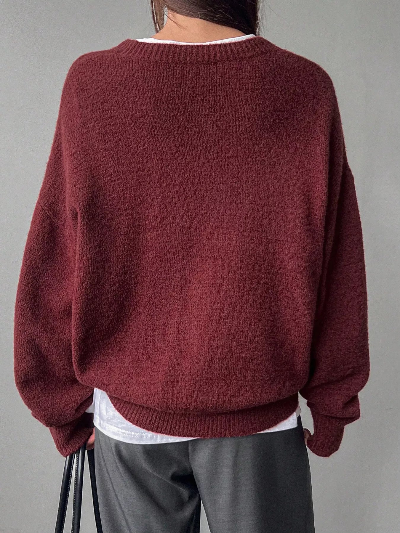 Full Size Cozy Knit Round Neck Oversized Sweater Plus Size