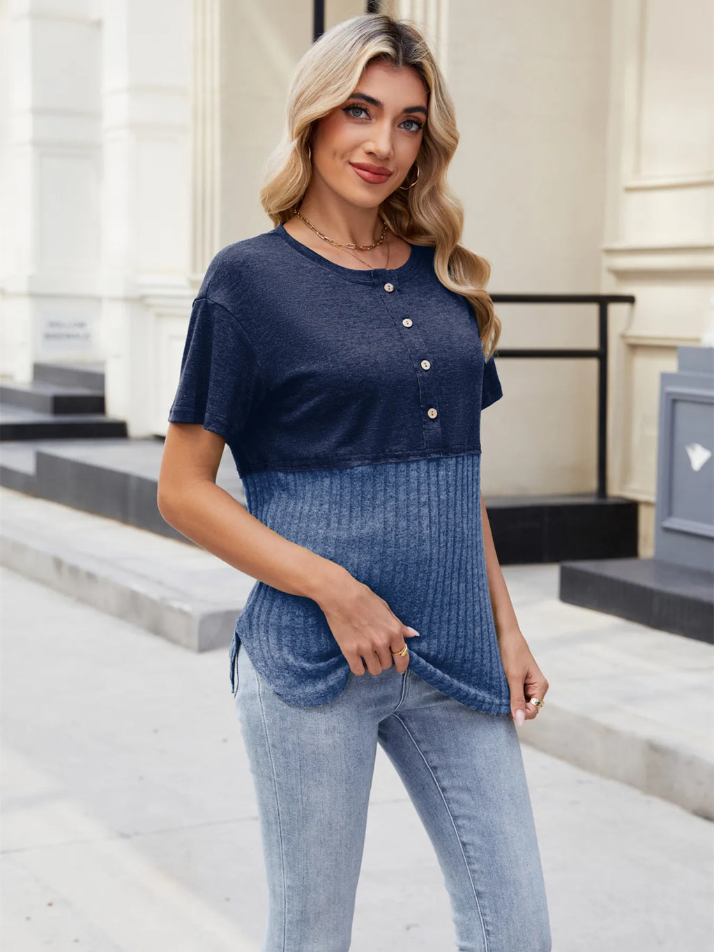 Two-Tone Short Sleeve Top