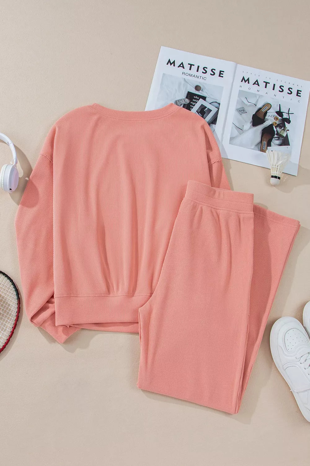 Ribbed Round Neck Top and Pants Set