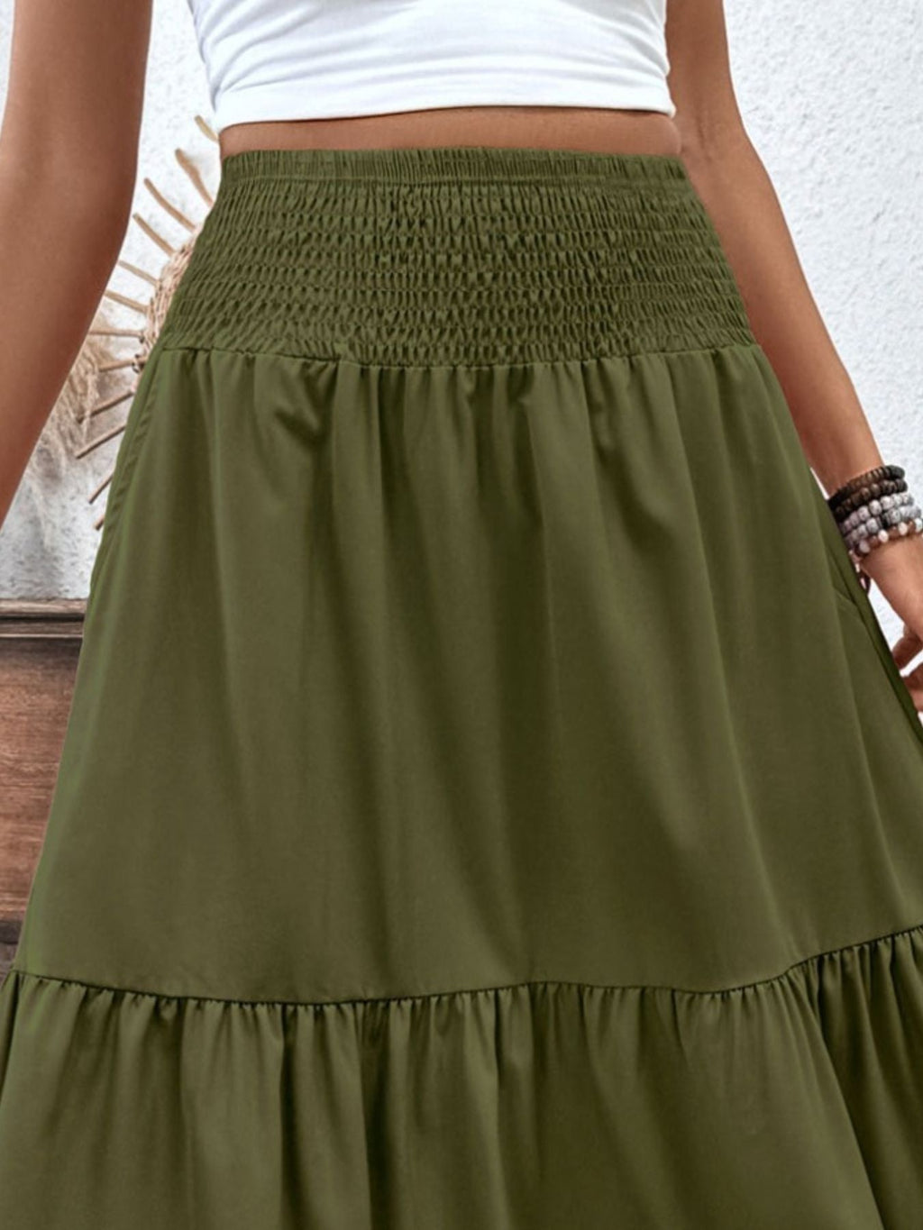 Smocked Waist Tiered Skirt