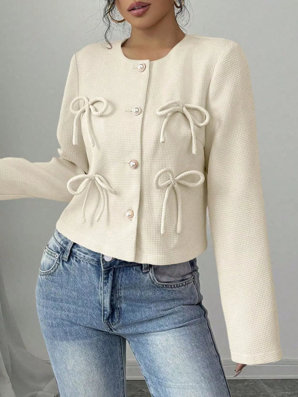 Bow Detail Cropped Outerwear