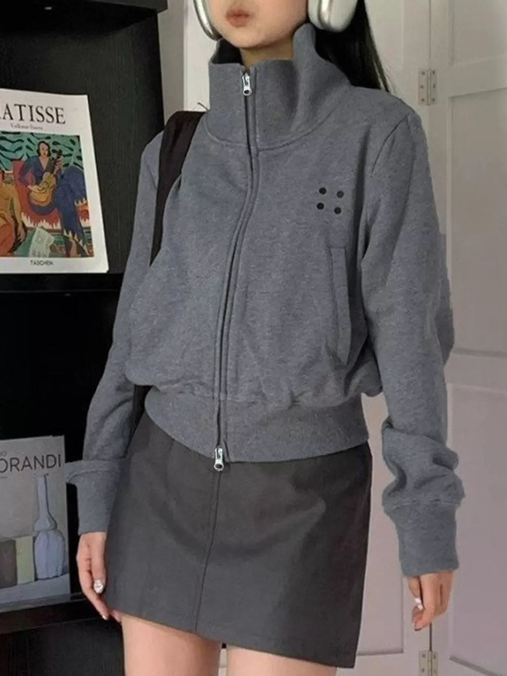 Casual Zip-Up Cropped Outerwear