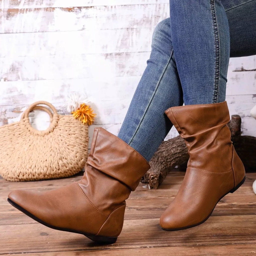 Flat Ankle Boots with Wrinkled Design