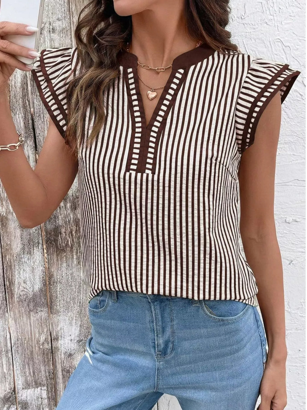 Striped Ruffle Sleeve Blouse