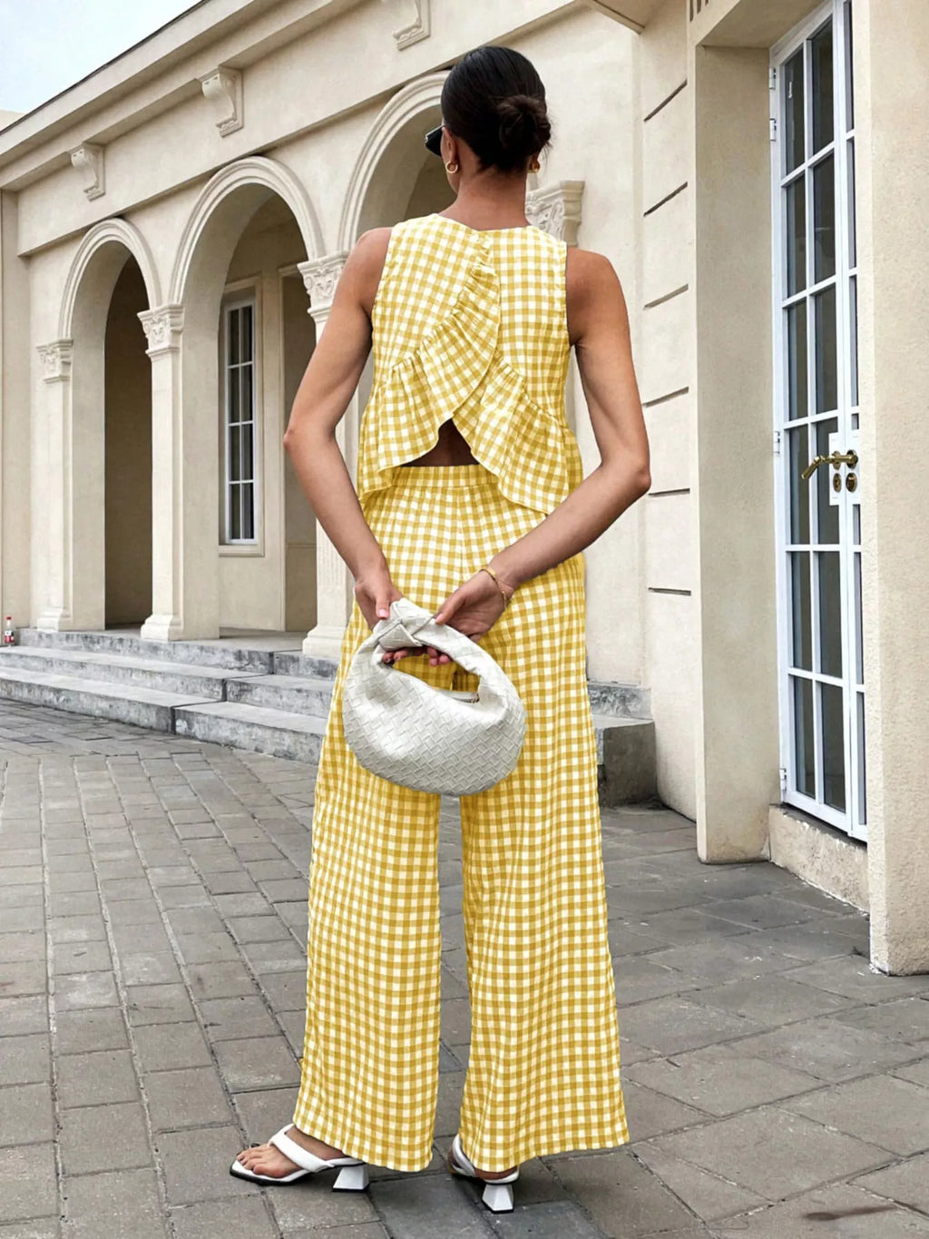 Gingham Sleeveless Top and Wide Leg Pants Set