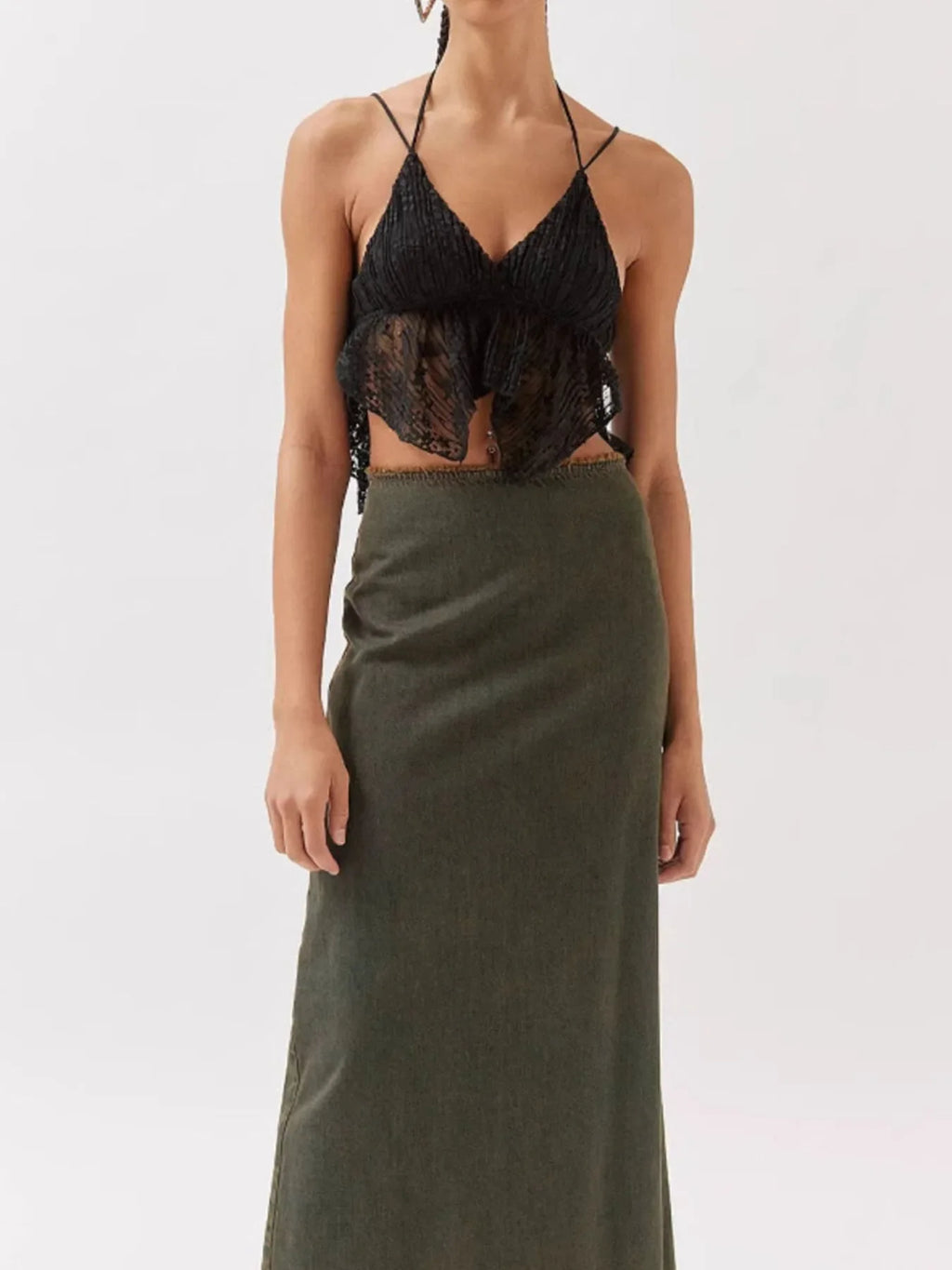 Lace Cropped Cami with Flowy Hem