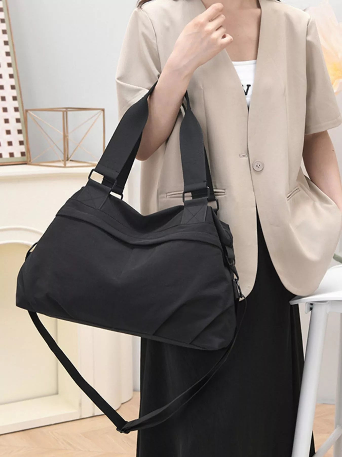 Solid Color Nylon Crossbody Bag