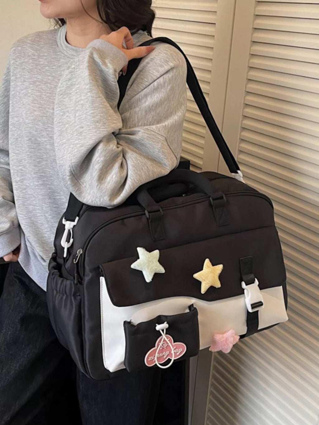 Color Block Star & Cloud Embellished Travel Bag