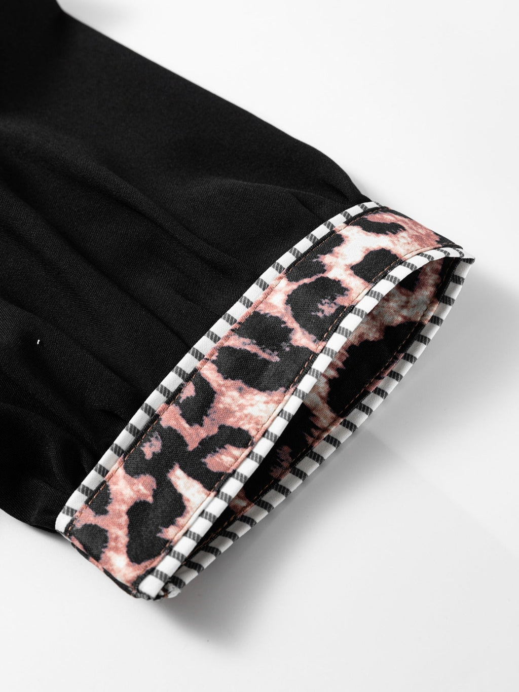 Leopard Trim Puff Sleeve Blouse