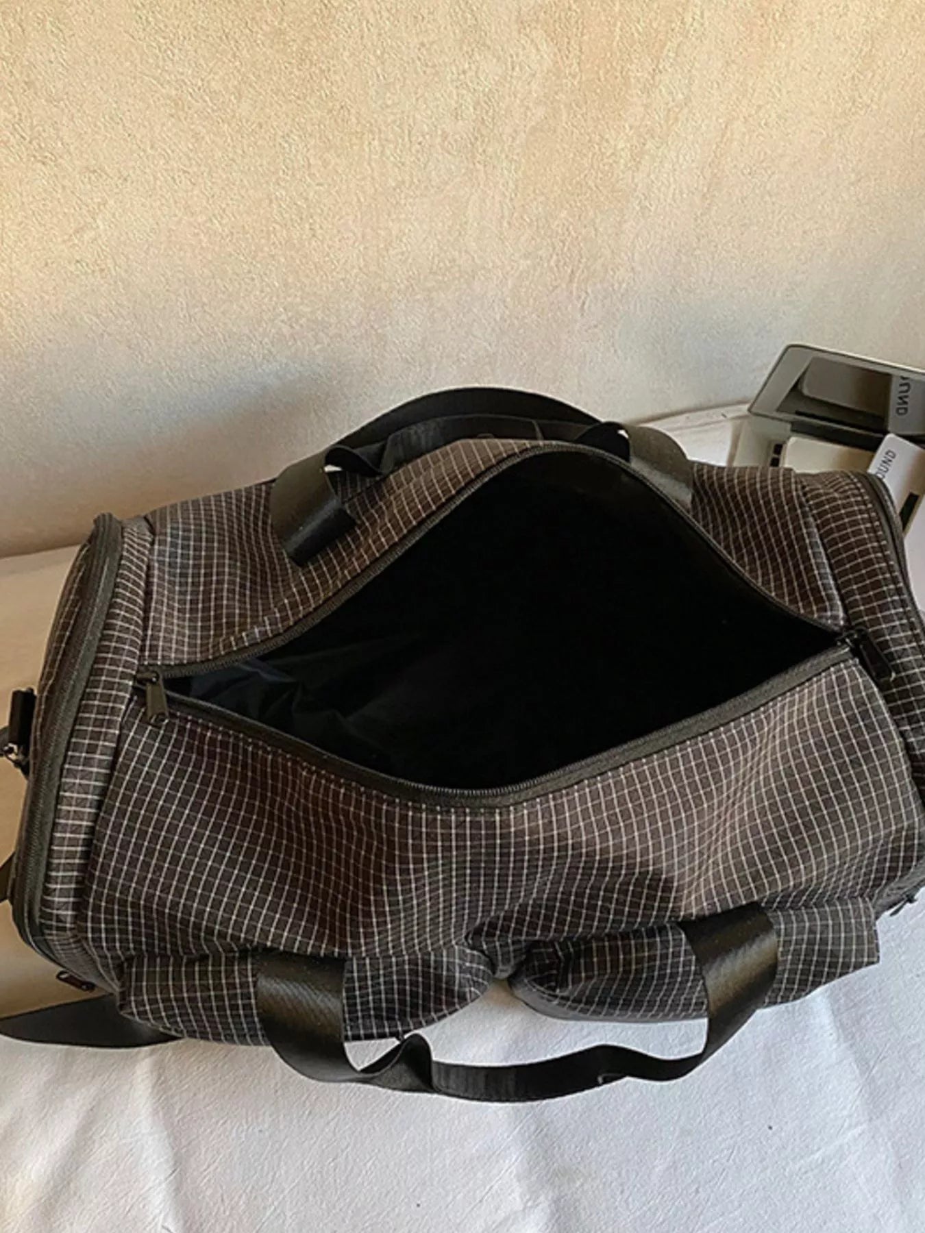 Plaid Duffel Bag with Multiple Pockets