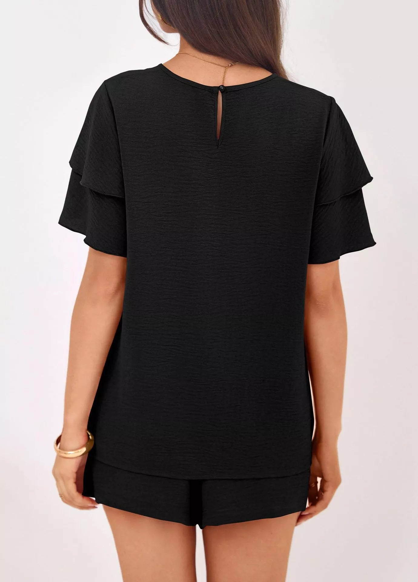 Ruffle Sleeve Top and Shorts Two-Piece Set