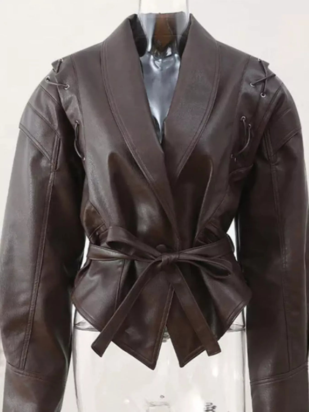 Vintage Style Tie Waist Leather Jacket