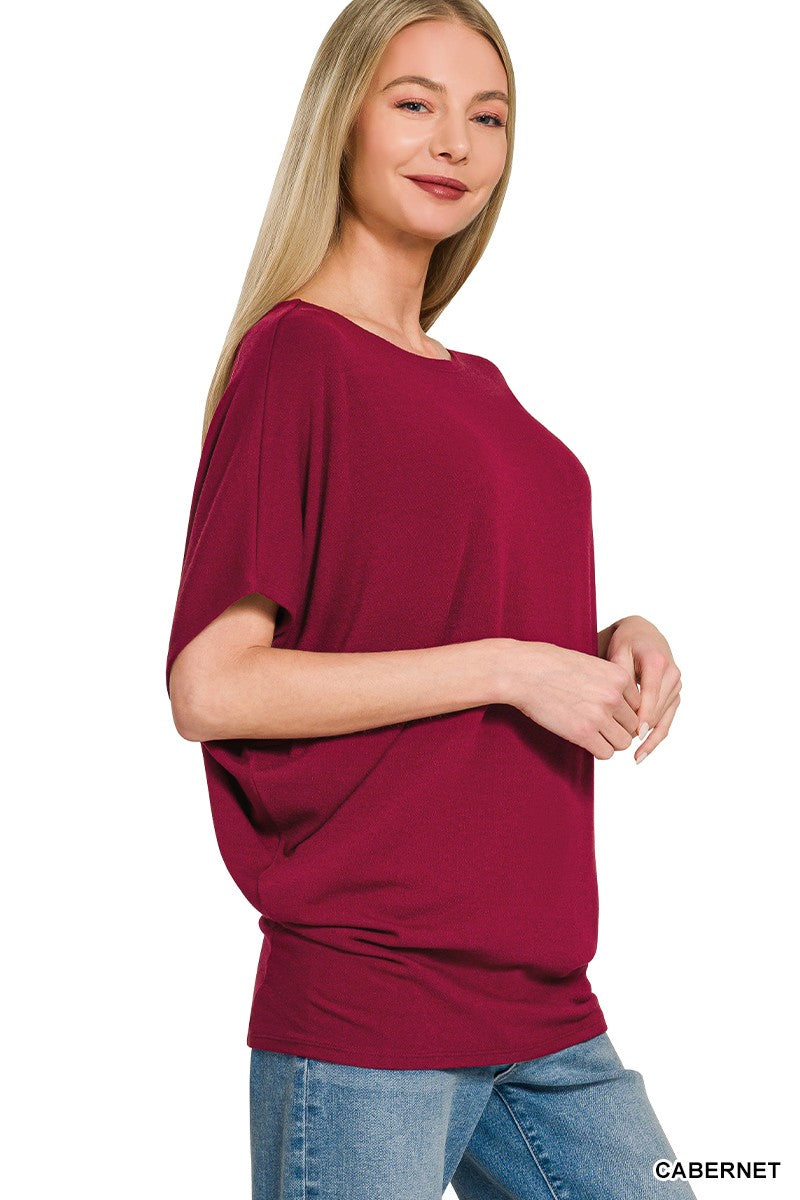 Zenana Hacci Dolman Sleeve Boat Neck Top