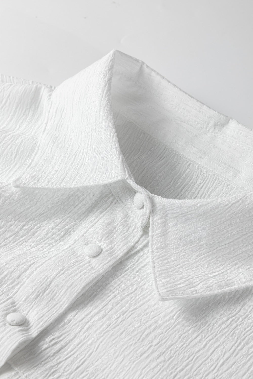 Crinkled Texture Lantern Sleeve Button Down Loose Shirt