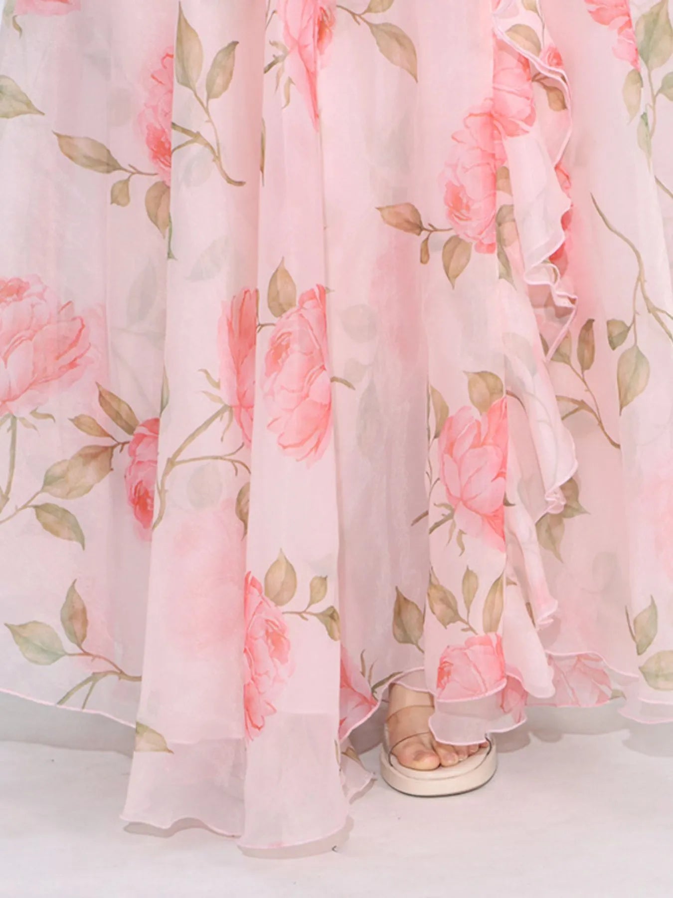 Floral Ruffled Short Sleeve Maxi Dress