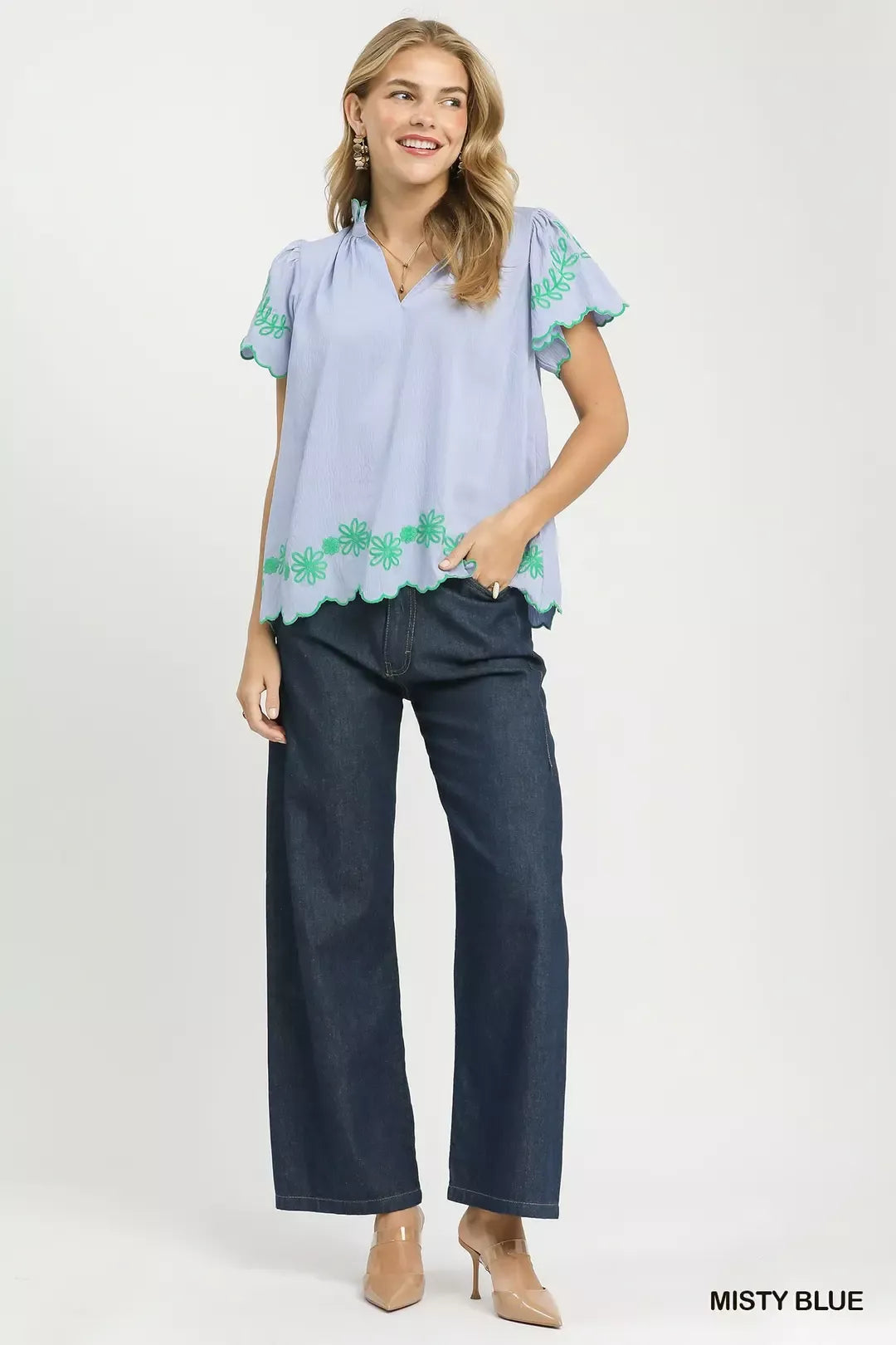 Umgee Embroidered Scallop Top
