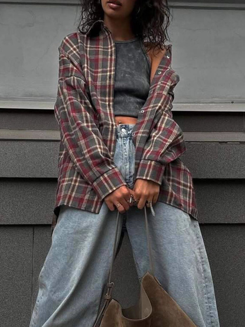 Oversized Plaid Button Up Shirt
