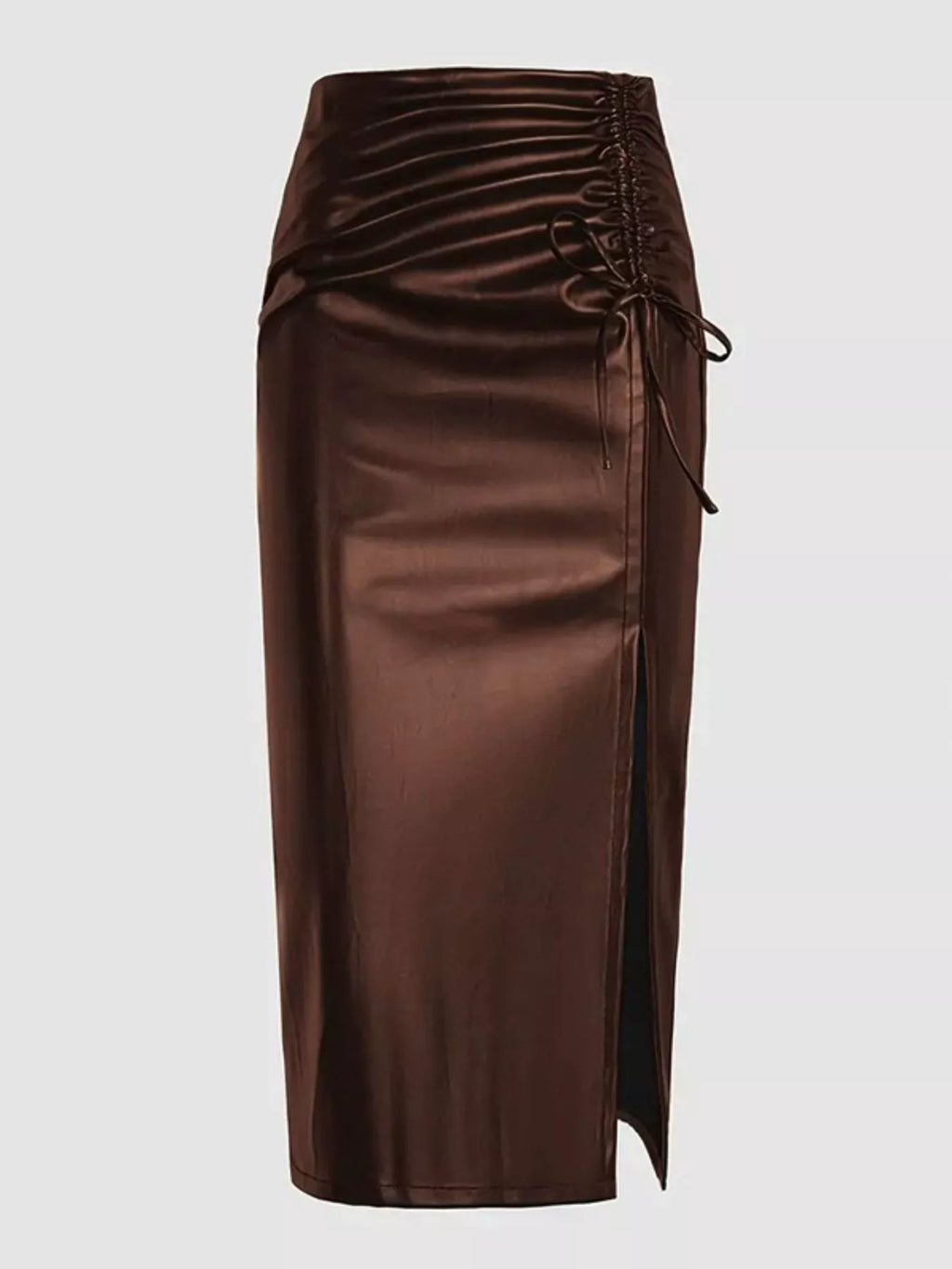 Ruched Slit Midi Skirt