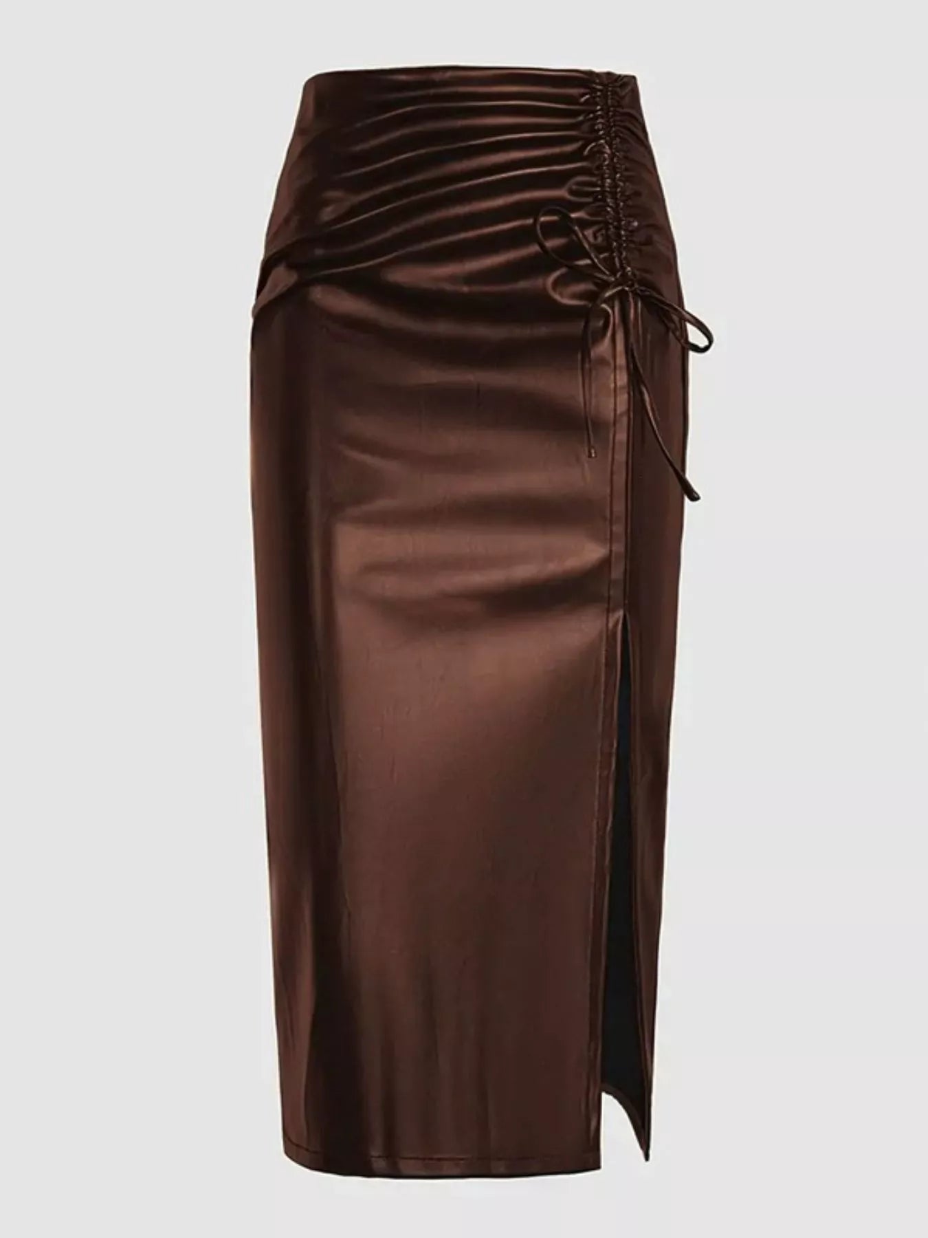 Ruched Slit Midi Skirt