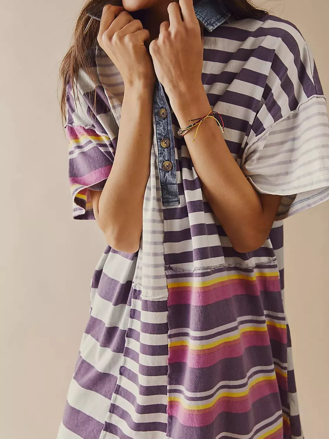 Striped Oversized Half Button Shirt Dress