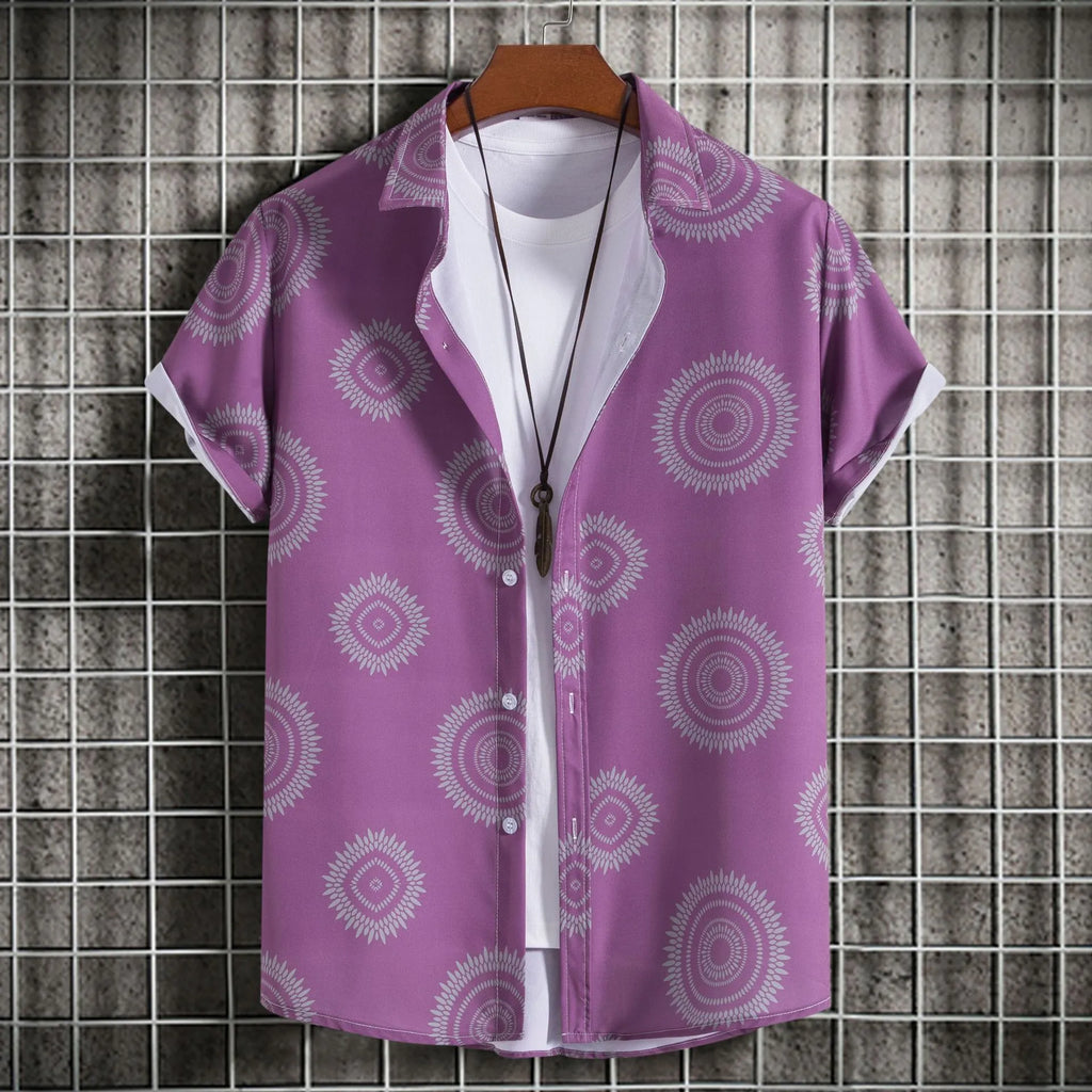 Men's Plus Size Geometric Print Short Sleeve Button-Up Shirt