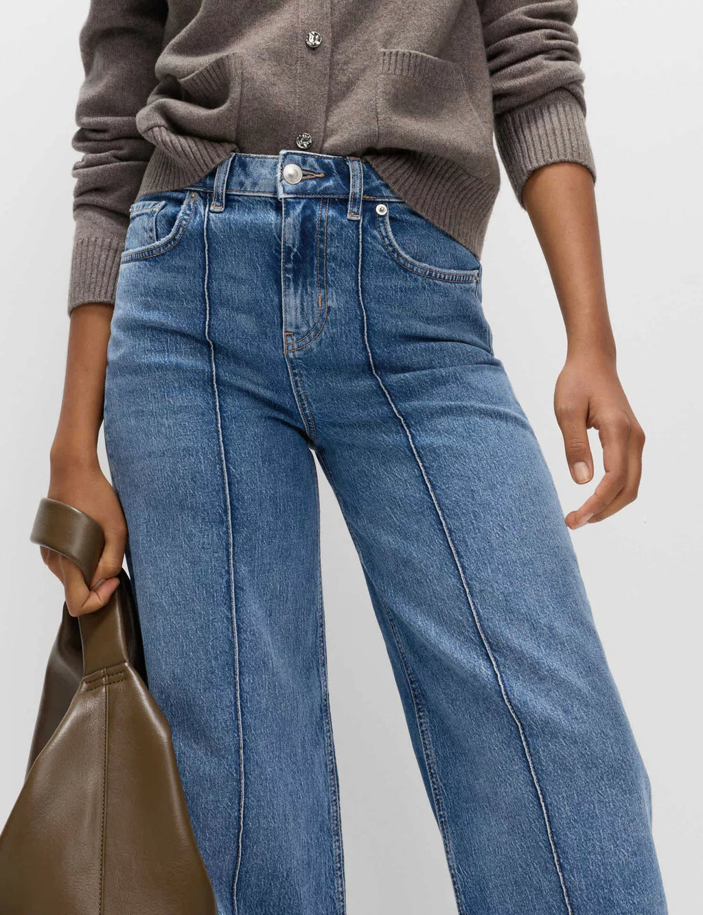 Wide Leg Jeans with Front Seam Detail