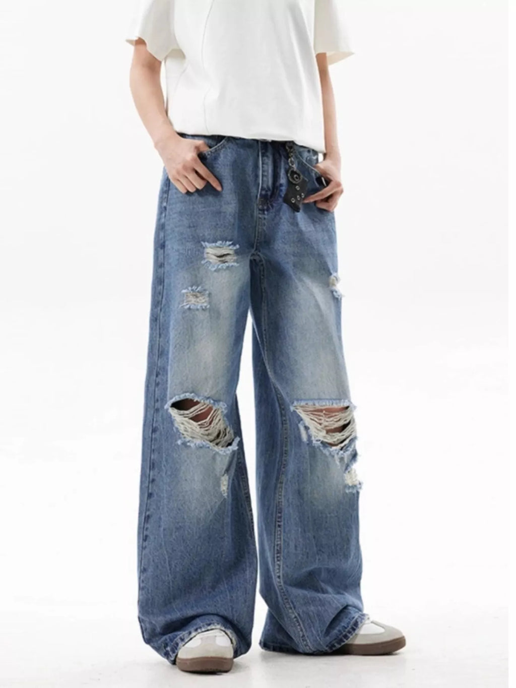 Men's Full Size Ripped Wide Leg Jeans Plus Size