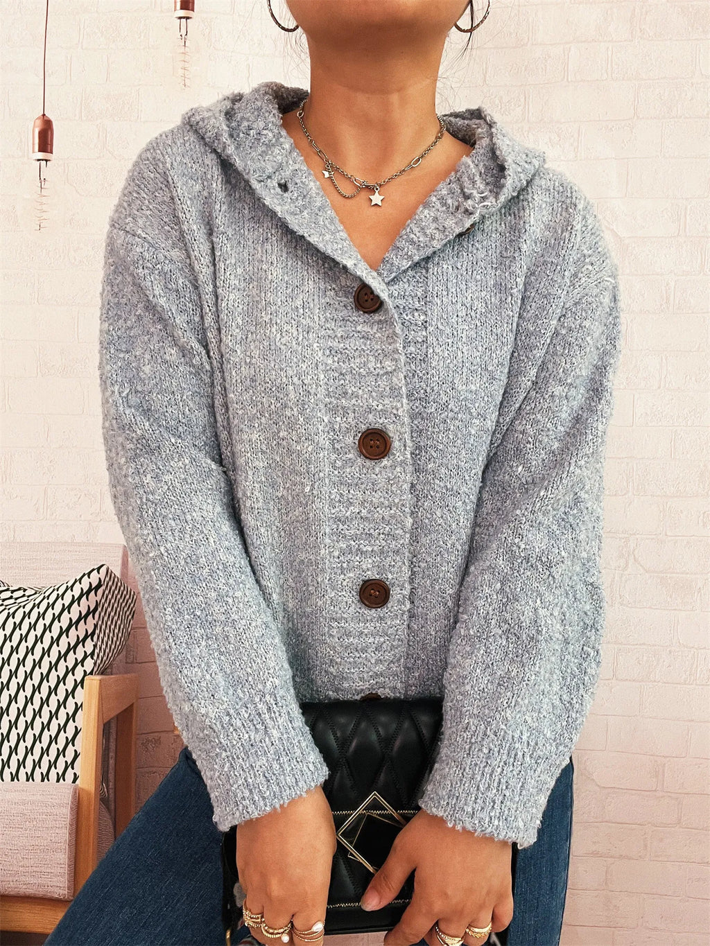 Cozy Button-Up Hooded Cardigan