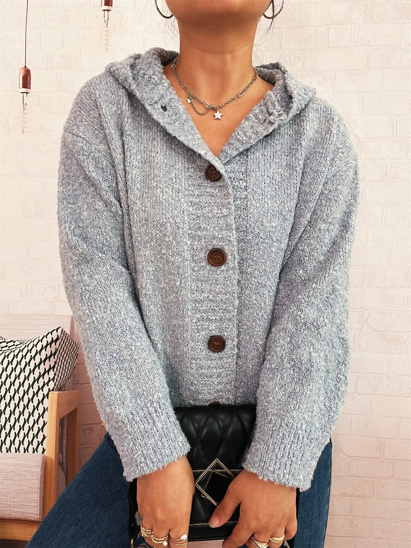 Cozy Button-Up Hooded Cardigan