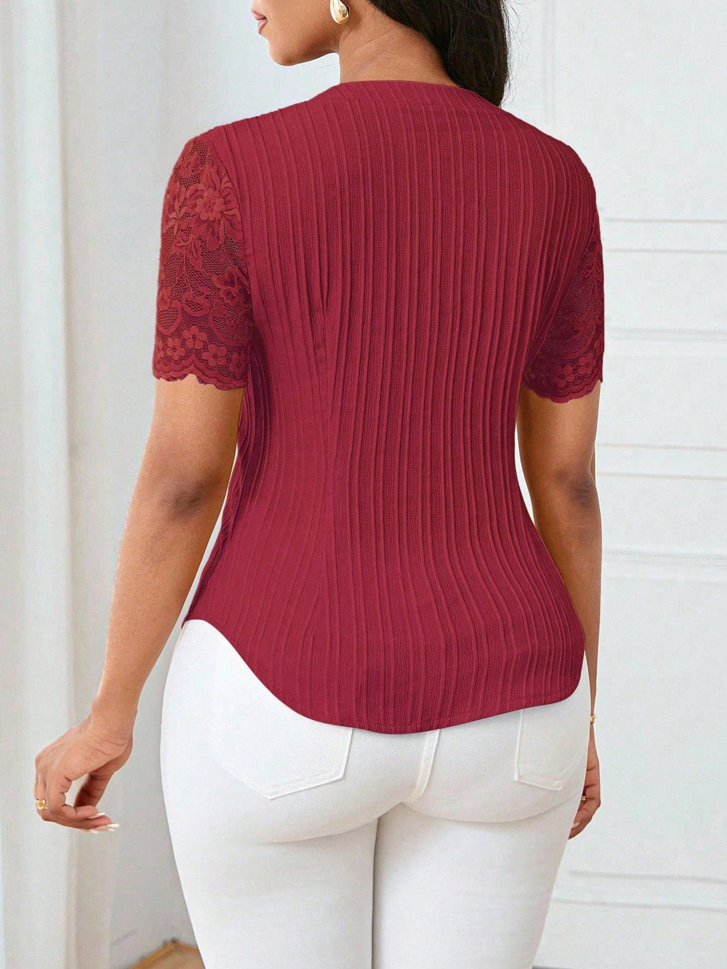 Lace Sleeve Button Up Shirt