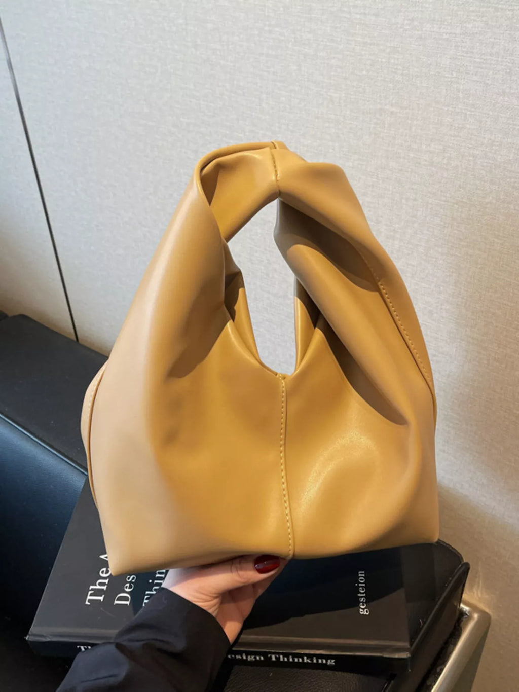 Knot Handle Leather Handbag