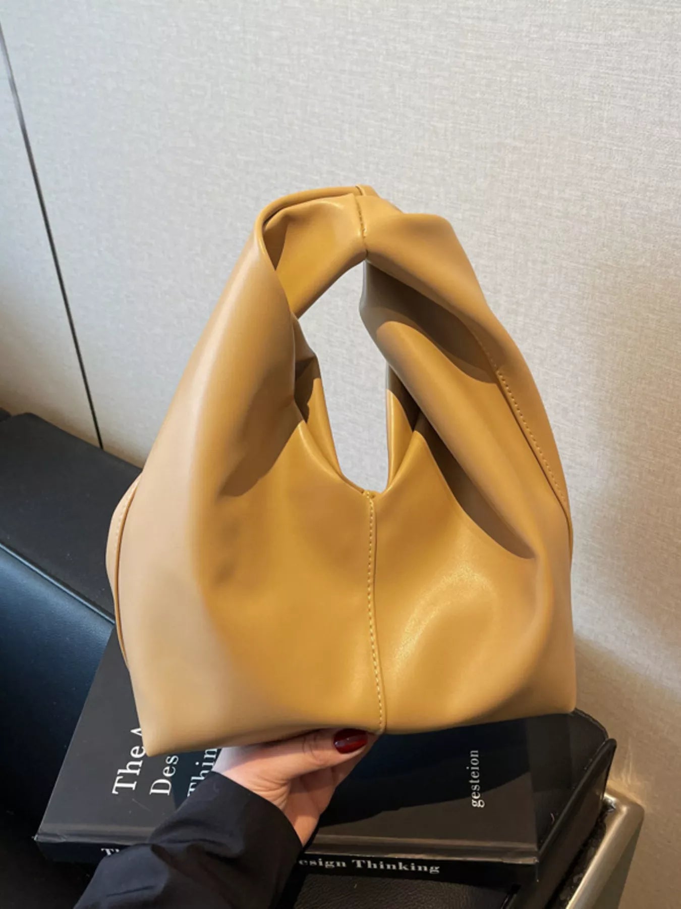 Knot Handle Leather Handbag